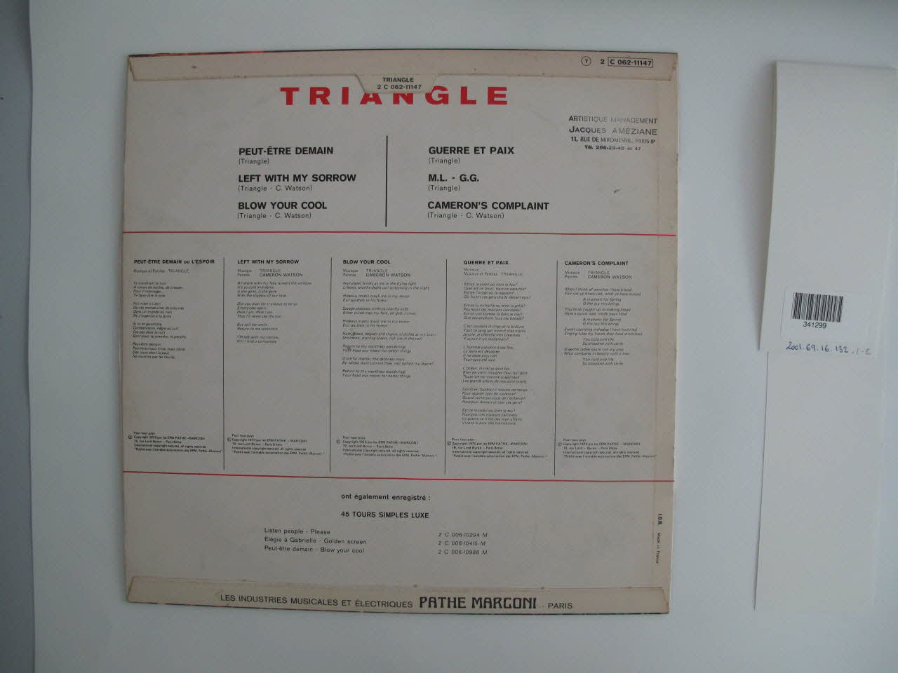 disque 33 tours Blow your cool 2001.69.16.132.1-2 Photo Mucem