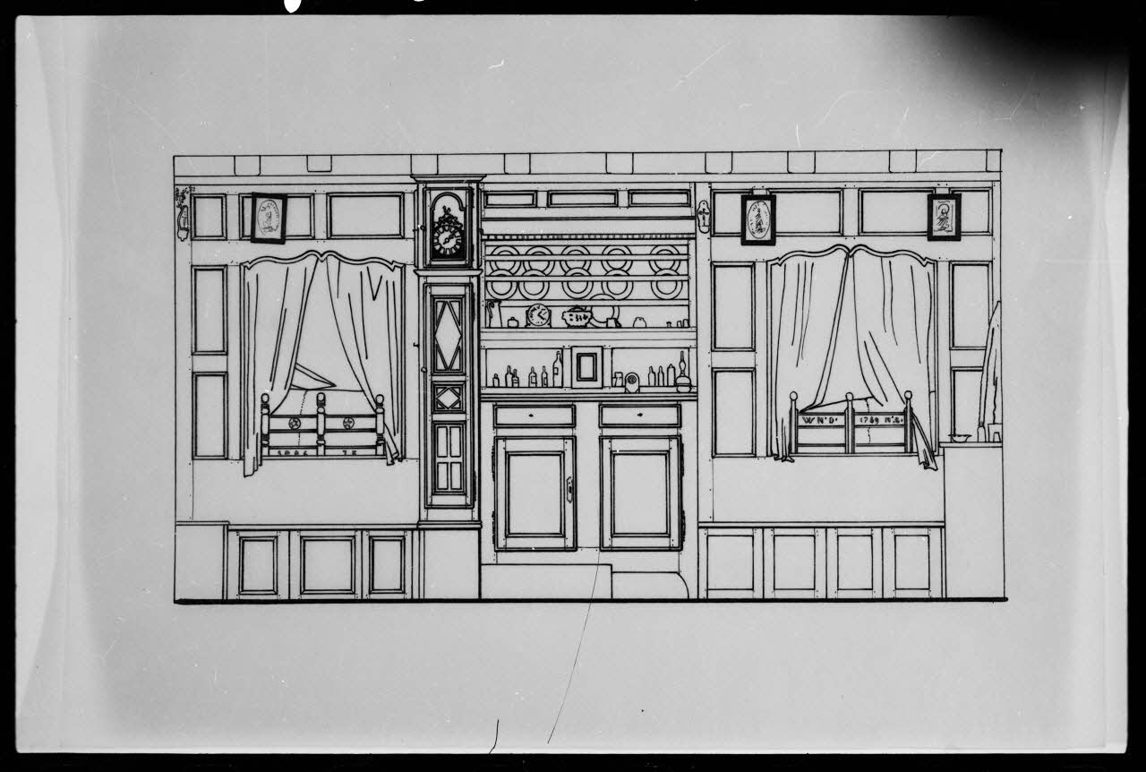 Nicaise photographie Façade du lit-clos de la salle commune de Mademoiselle Eymard. Calque Rhône-Alpes, France 1974 Ph.1975.16.32 Photo