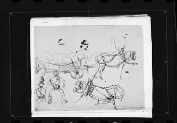 photographie Dessin rehaussé de couleurs, représentant un attelage de chevaux. Par François Lalaisse Ph.1980.2.242 Photo