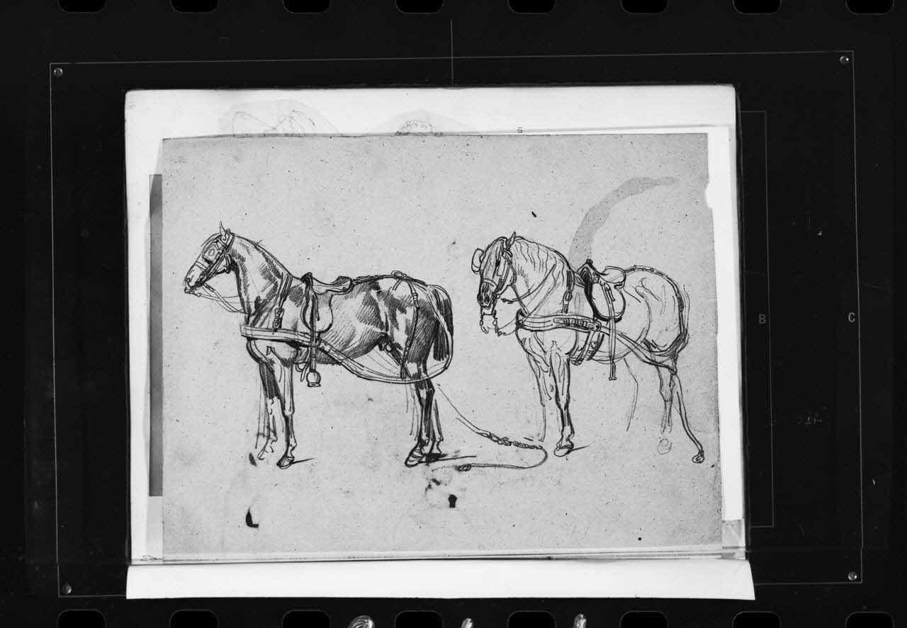 photographie Dessin rehaussé de couleurs, représentant un attelage de chevaux. Par François Lalaisse Ph.1980.2.244  Photo