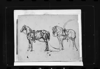 photographie Dessin rehaussé de couleurs, représentant un attelage de chevaux. Par François Lalaisse Ph.1980.2.244 Photo