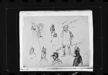 photographie Dessin rehaussé de couleurs, représentant des costumes d'homme et de femme. Par François Lalaisse Ph.1980.2.245 Photo