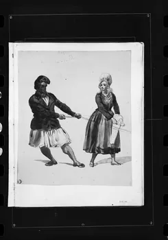 photographie Dessin rehaussé de couleurs, représentant des costumes d'homme et de femme. Par François Lalaisse Ph.1980.2.253 Photo