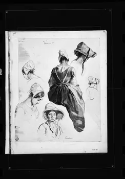 photographie Dessin rehaussé de couleurs, représentant une coiffe. Par François Lalaisse Ph.1980.2.255 Photo