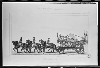 photographie Estampe représentant le défilé de l'école professionnelle, datée de 1840. "Cortège industriel de Strasbourg". Lithographie couleur. Ecole industrielle Ph.1980.2.278 Photo