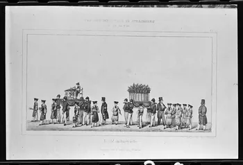 photographie Estampe représentant le défilé de l'école professionnelle, datée de 1840. "Cortège industriel de Strasbourg". Lithographie couleur. Ecole industrielle Ph.1980.2.279 Photo