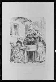 photographie Estampe représentant un costume de femme datée de 1855. De François Lalaisse."La Normandie illustrée". Lithographie Ph.1980.2.346 Photo