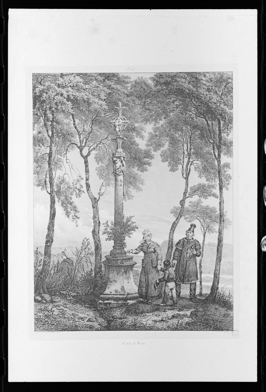 photographie Estampe représentant une croix de chemin. "Croix de Léry". Lithographie de G. Engelmannn à Villeneuve et Ville-Adam Ph.1980.2.353 Photo
