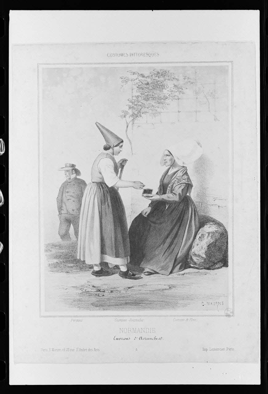 photographie Estampe représentant un costume de femme, datée de 1859. Extrait de "Costumes Pittoresques" par C. Maurice. Lithographie couleur. Imprimerie Maurice Lemercier Ph.1980.2.377 Photo