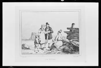 photographie Estampe représentant un costume professionnel de pêcheur, datée de 1828. Extrait de " Costumes de marins" par Adam Victor. Lithographie. Maison Rittner et Arrowsmith à Paris Ph.1980.2.380 Photo