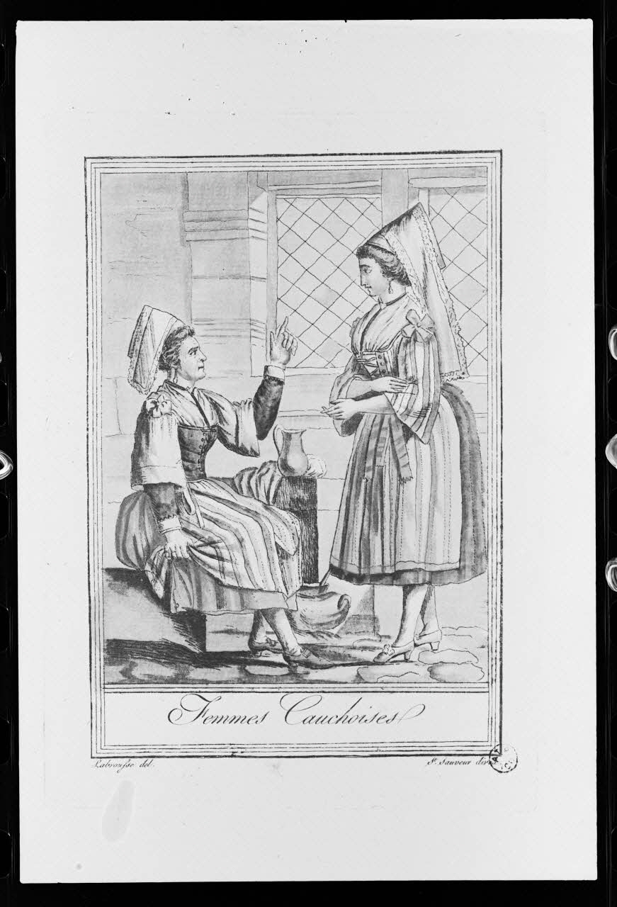 photographie Estampe représentant un costume de femme datée de 1796. Aquatinte. Maison Grasset de St Sauveur Ph.1980.2.383 Photo