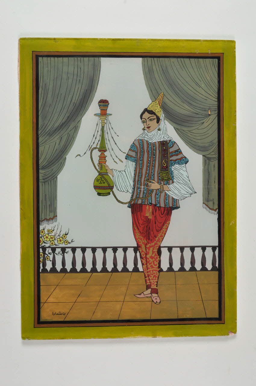 peinture sous verre femme au narguilé Tunisie 1987 2002.101.1 Photo Mucem