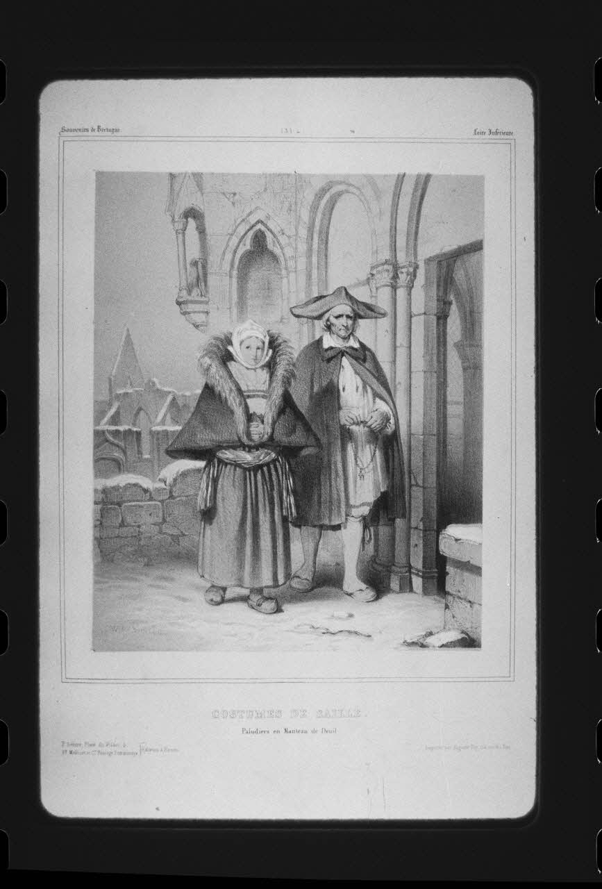 photographie "Souvenirs de l'Ouest de la France : costumes bretons". Costume de Saillé. Personnes en costume. Deuil. Lithographie. . Planche III. 1844 Ph.1985.40.6 Photo