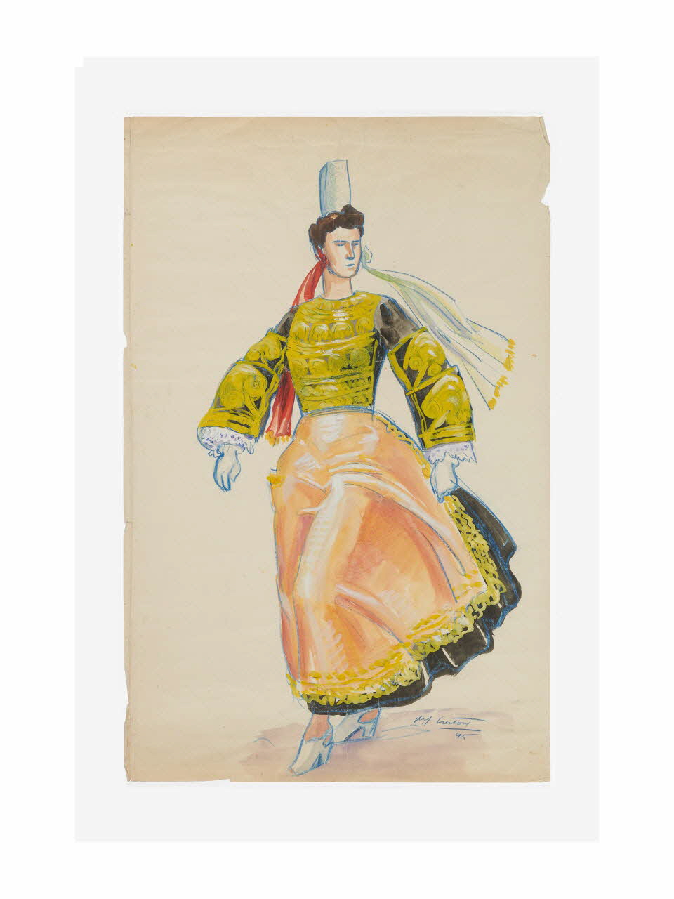 René-Yves Creston dessin Femme en costume bigouden 1945 1985.51.786 Photo Mucem/ Yves Inchierman
