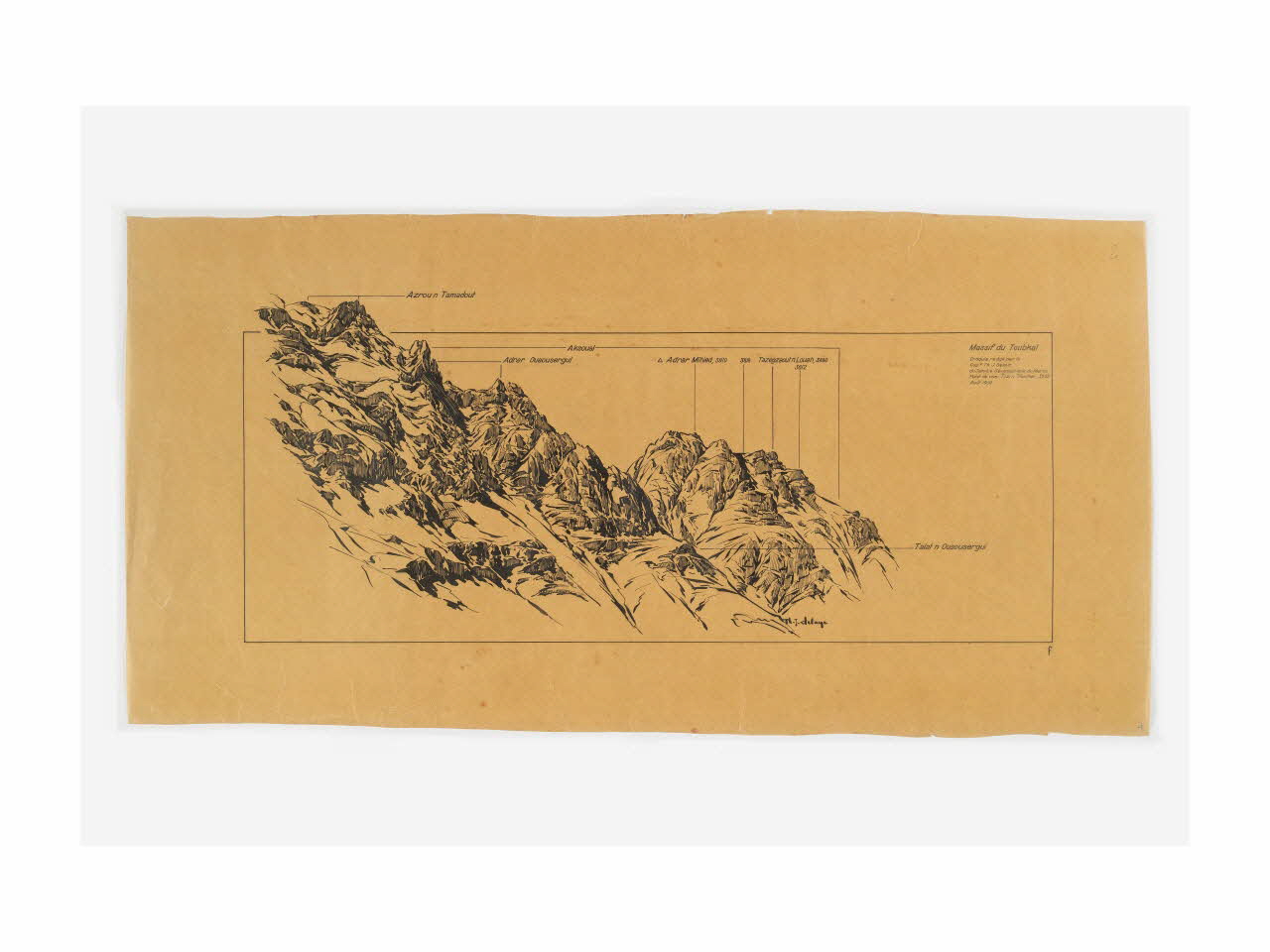 Théophile-Jean Delaye croquis Massif du Toubkal, croquis topographique, Août 1936 Rabat-Salé-Kénitra, Maroc 1936 2019.8.13 Photo Mucem/ Yves Inchierman
