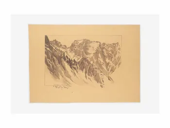 Théophile-Jean Delaye dessin L'arête sud de l'Ouanoukrim du couloir Nord Ouest du Toubkal Rabat-Salé-Kénitra, Maroc 1928-1931 2019.6.3 Photo Mucem/ Yves Inchierman