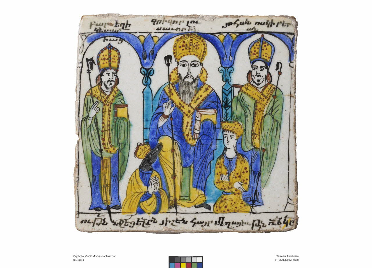 carreau Les trois saints hiérarques Région égéenne, Turquie 1718-1719 2013.16.1 Photo Mucem/ Yves Inchierman