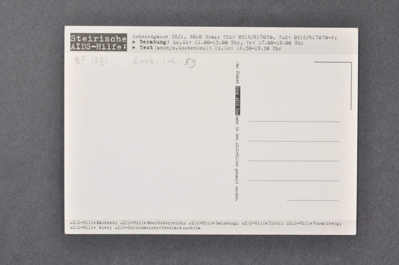 carte postale "STOP AIDS NOW" (Maintenant, arrêtez le sida) 2002.104.59 Photo Mucem