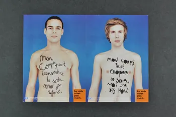 Secrétariat d'Etat à la Santé et aux Handicapés / CFES Carte postale double "Mon corps peut transmettre le sida moi je refuse"  / "mon corps peut choper le sida moi je dis non" France 2001 2002.107.18  Photo Mucem