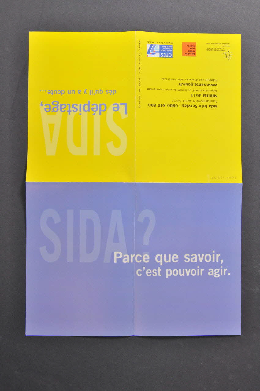 France. Ministère de l'emploi et de la solidarité, Comité Dépliant "SIDA. Le dépistage, dès qu'il y a un doute..." France 2001/6 2002.107.22 Photo Mucem