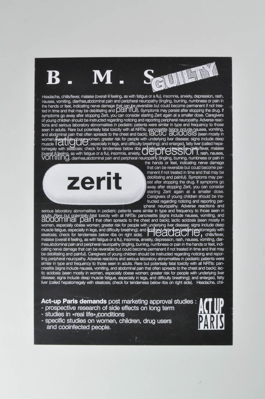 Act Up-Paris affichette "BMS Zerit" / Guilty (coupable) France 2002/7/11 2002.110.10 Photo Mucem