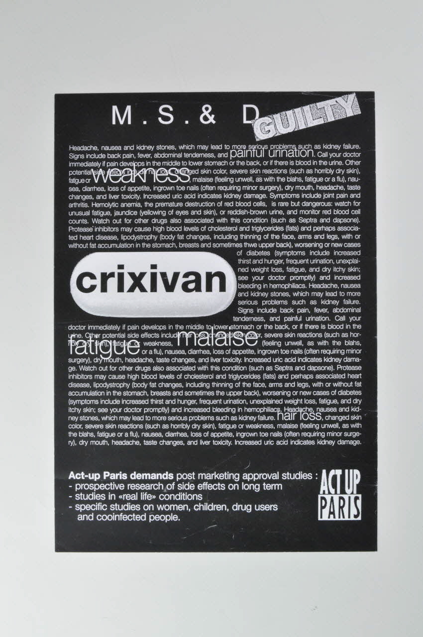 Act Up-Paris affichette "M.S.&D Crixivan / Guilty (Coupable) France 2002/7/11 2002.110.12 Photo Mucem