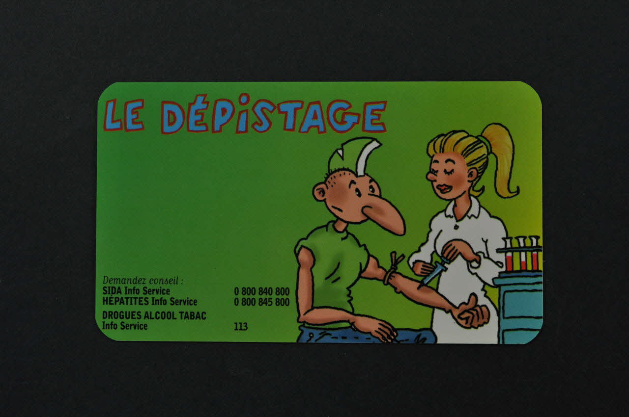 Hépatites Info Service / Drogues Info Service / Sida Info Service Carte d'information "Le dépistage" France 2002 2002.110.29 Photo Mucem