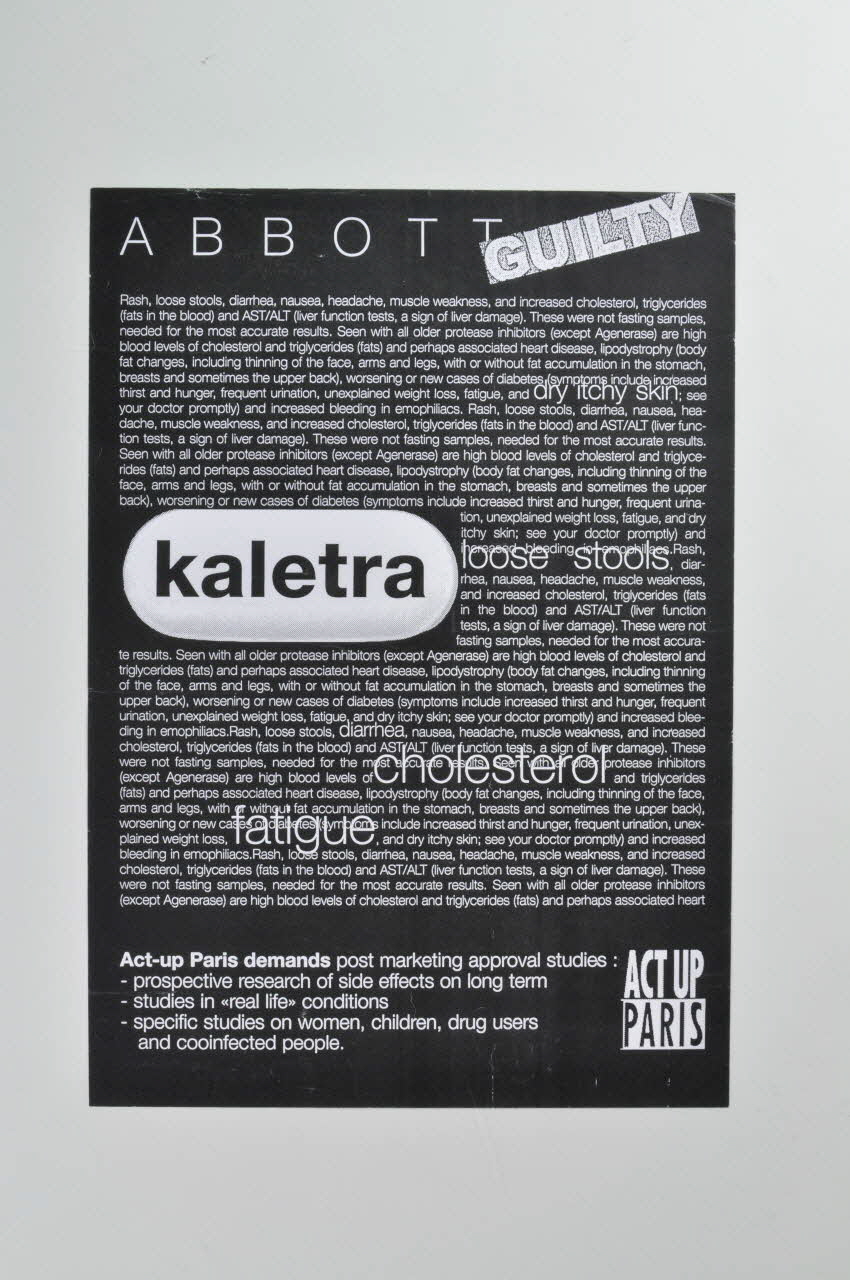 Act Up-Paris affichette "ABBOTT Kaletra / Guilty" (Coupable) France 2002/7/11 2002.110.4 Photo Mucem