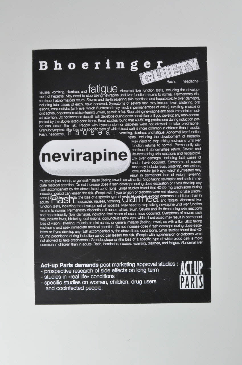 Act Up-Paris affichette "Bhoeringer Neviparine / Guilty" (Coupable) France 2002/7/11 2002.110.7 Photo Mucem