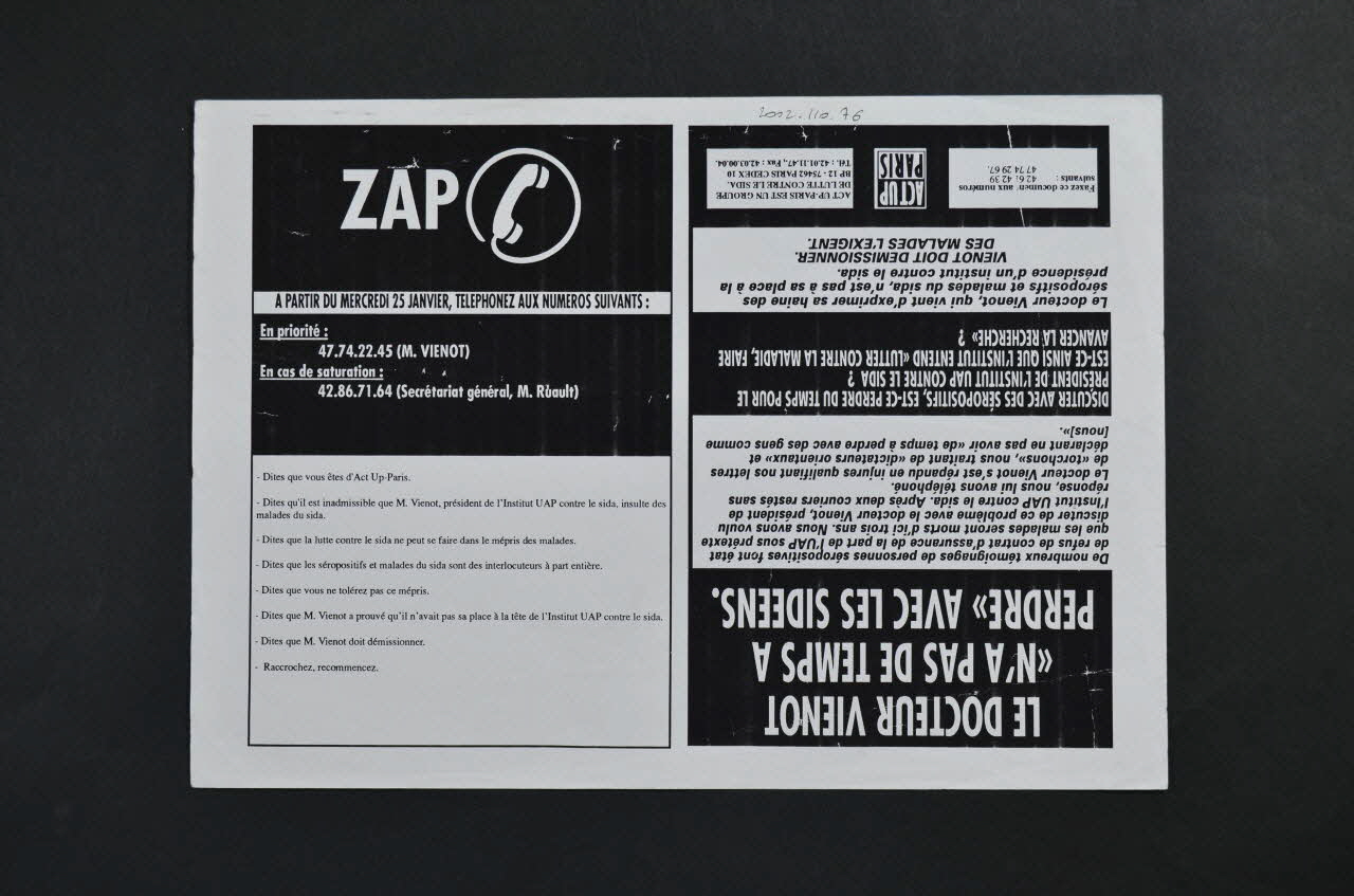 Act Up-Paris tract ZAP Île-de-France, France 1995 2002.110.76 Photo Mucem