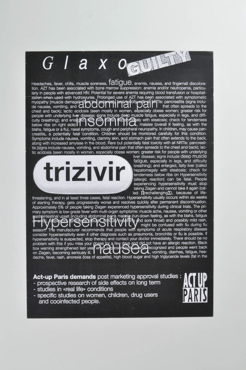 Act Up-Paris affichette "Glaxo Trizivir / Guilty " (Coupable) France 2002/7/11 2002.110.8 Photo Mucem