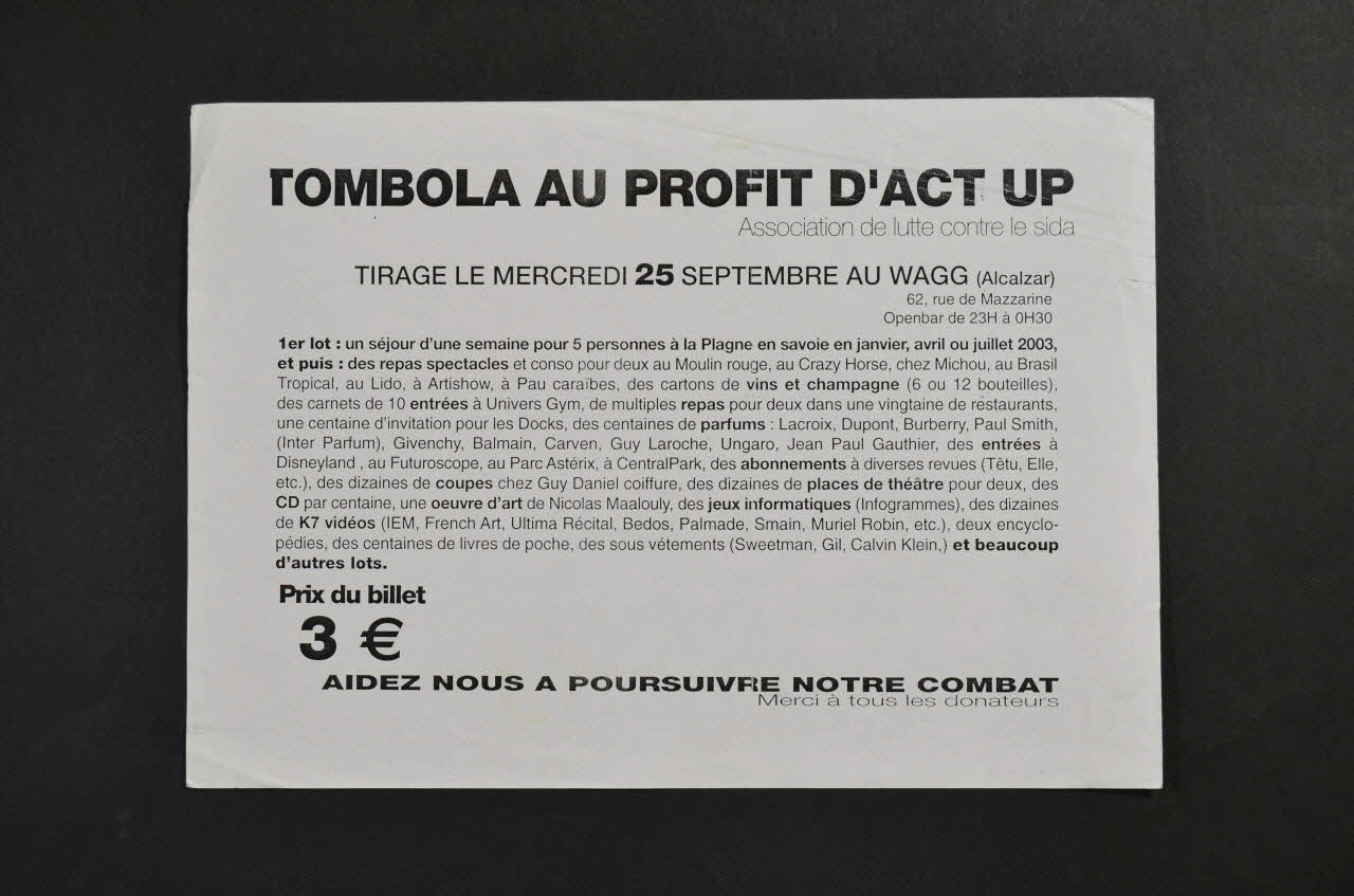 Act Up-Paris tract Tombola au profit d'Act Up Île-de-France, France 2002 2002.110.81 Photo Mucem