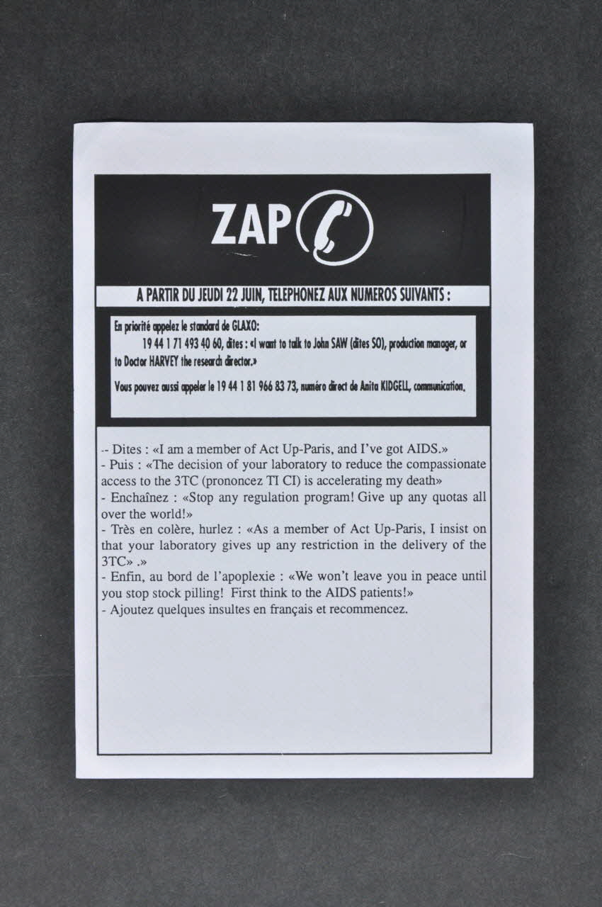Act Up-Paris tract ZAP Île-de-France, France 1995 2002.110.86 Photo Mucem