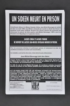Act Up-Paris tract Fiche de fax au Ministère de la Justice / UN SIDEEN MEURT EN PRISON France 1995/9/20 2002.110.88  Photo Mucem
