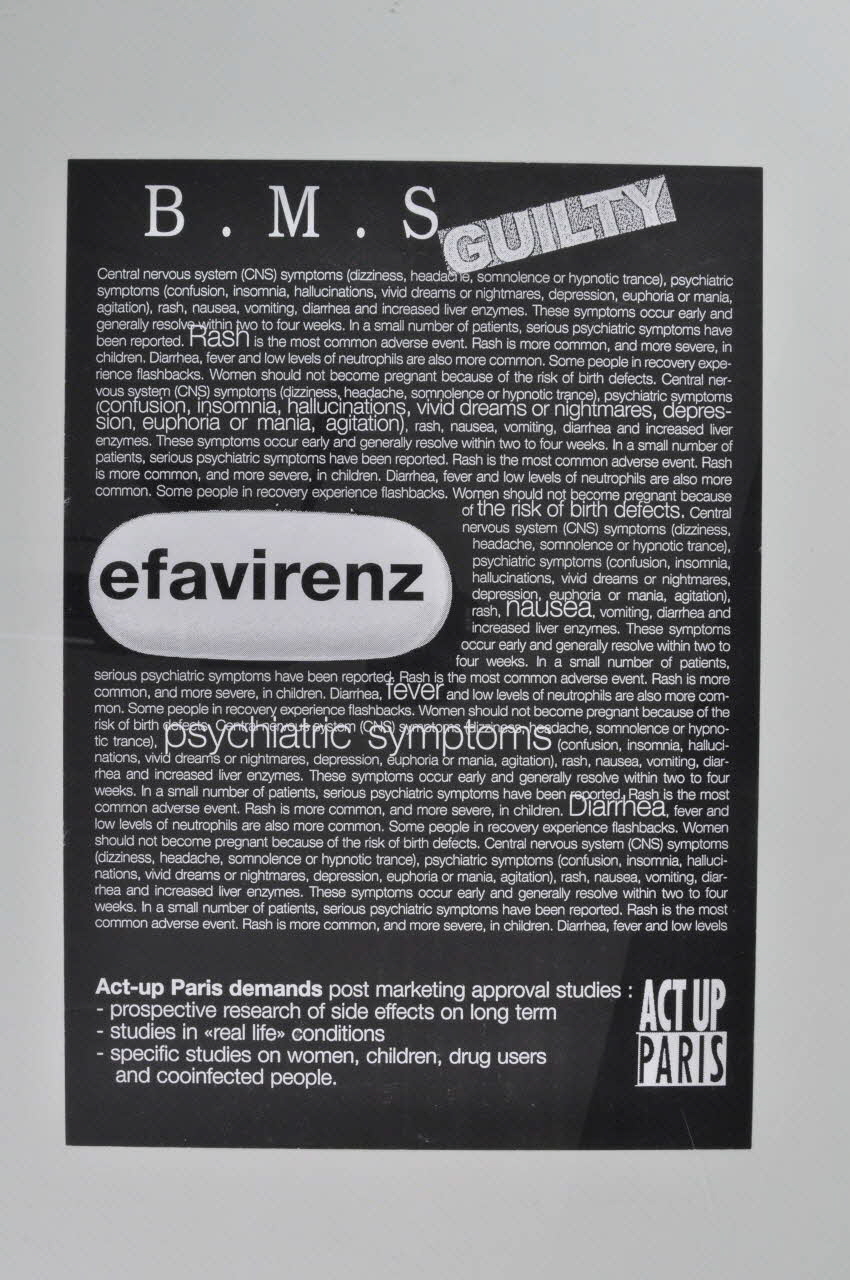 Act Up-Paris affichette "BMS Efavirenz / Guilty (coupable) France 2002/7/11 2002.110.9 Photo Mucem