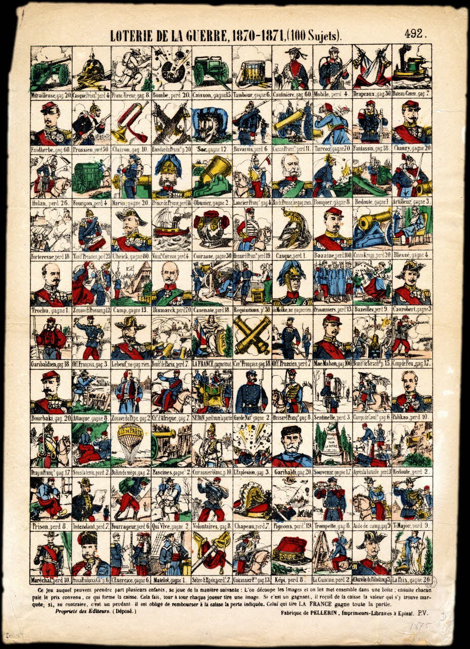 Pellerin à compartiments (10x10) LOTERIE DE LA GUERRE, 1870-1871. (100 sujets). Lorraine, France 1875-1878 1950.39.970 Photo