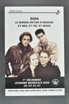 Bertrand Delanoë affiche "Sida. Le monde entier s'engage. Et moi, et toi, et nous" /"Jour après jour, mois après mois, Paris combat le sida". Île-de-France, France 1992 2002.112.26 Photo Mucem