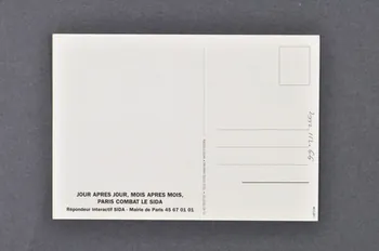 Bertrand Delanoë carte postale "J'aime les hommes" / Jour après jour, mois après mois, Paris combat le sida / signature de Ben France 1994/10 2002.112.66  Photo Mucem