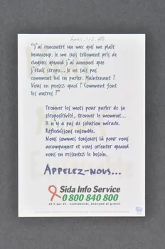 Sida Info Service - Ligne Azur carte postale "J'ai rencontré un mec qui me plaît beaucoup. Je me suis tellement pris de claques quand j'ai annoncé que j'étais séropo...Je ne sais pas comment lui en parler..." France 1999 2002.112.68  Photo Mucem