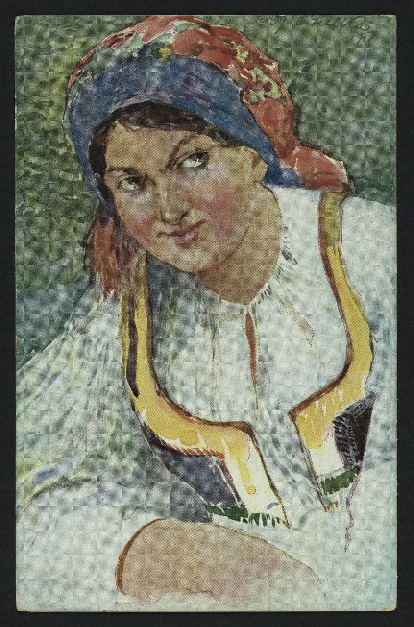 M.K. carte postale OLDRICH CIHELKA : UNE PAYSANNE POLONAISE 1918 4P370 Photo