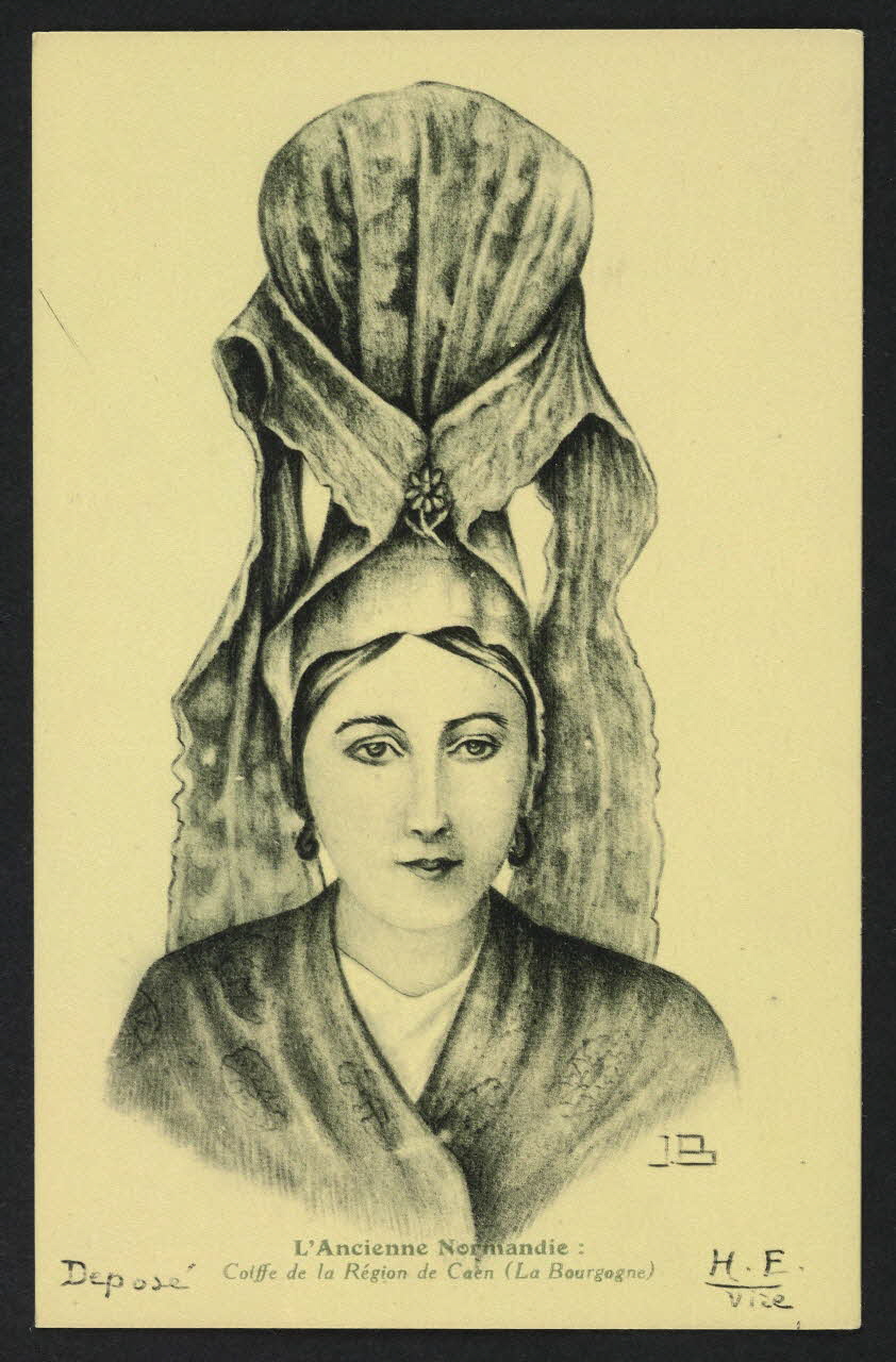 carte postale SIGNE J. B. , COIFFE DE LA REGION DE CAEN (LA BOURGOG. 4P556 Photo
