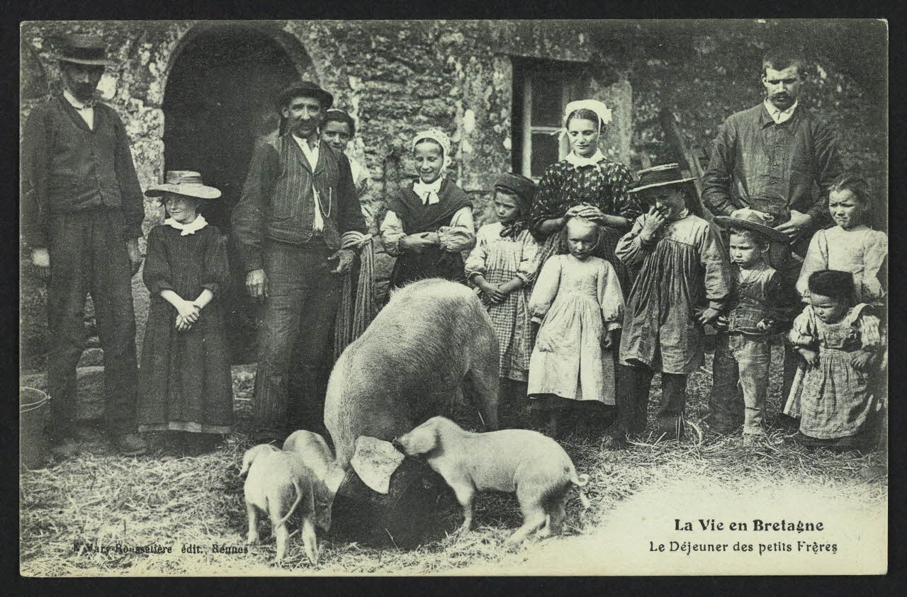 carte postale LA VIE EN BRETAGNE, LE DEJEUNER DES PETITS FRERES 4P640 Photo