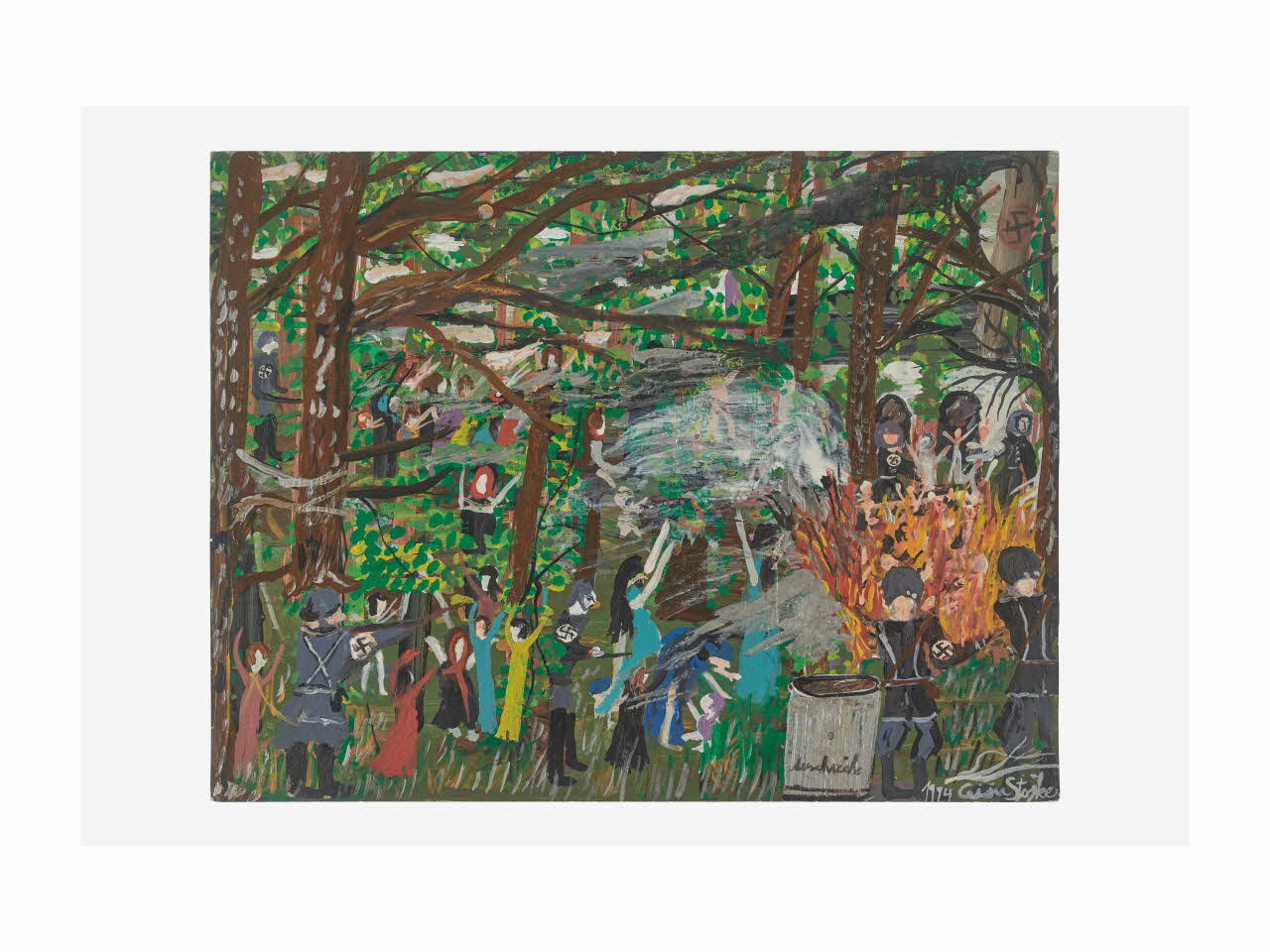 Ceija Stojka peinture Persécution dans la forêt, Auschwitz Bundesland Wien, Autriche 1994 2018.77.1 Photo Mucem/ Yves Inchierman