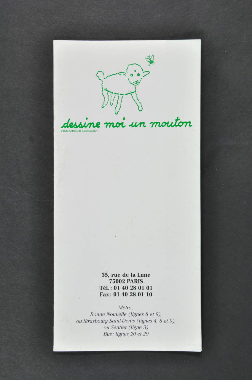 Association Dessine-Moi Un Mouton Dépliant "Dessine-moi un mouton" / "Préserver l'équilibre de vie de l'enfant dans les familles touchées par le virus du sida." Île-de-France, France 2002/6 2002.115.19 Photo Mucem