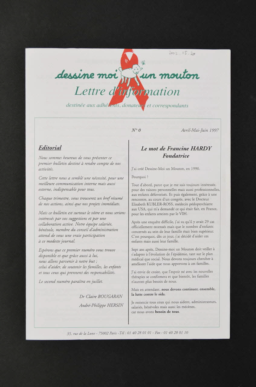 Association Dessine-Moi Un Mouton Lettre d'information Lettre d'information n°0 de Dessine-moi un mouton France 1997 2002.115.20 Photo Mucem