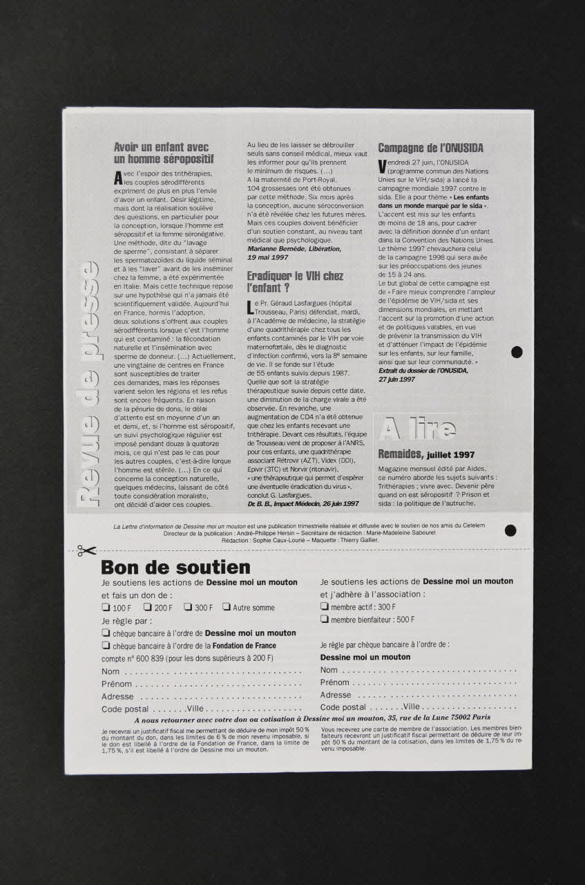 Association Dessine-Moi Un Mouton Lettre d'information Lettre d'information n°1 de Dessine-moi un mouton France 1997/7 2002.115.21 Photo Mucem