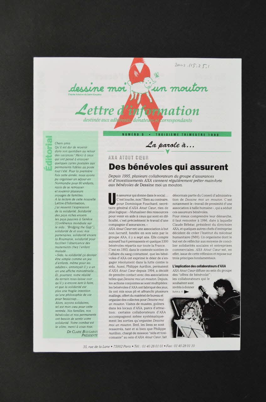 Association Dessine-Moi Un Mouton Lettre d'information Lettre d'information n°5 de Dessine-moi un mouton France 1998 2002.115.25.1-2 Photo Mucem