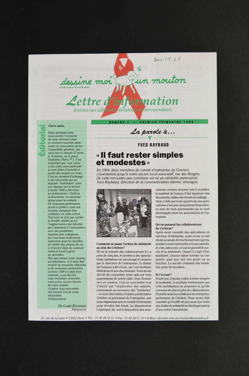 Association Dessine-Moi Un Mouton Lettre d'information Lettre d'information n°7 de Dessine-moi un mouton France 1999 2002.115.27 Photo Mucem