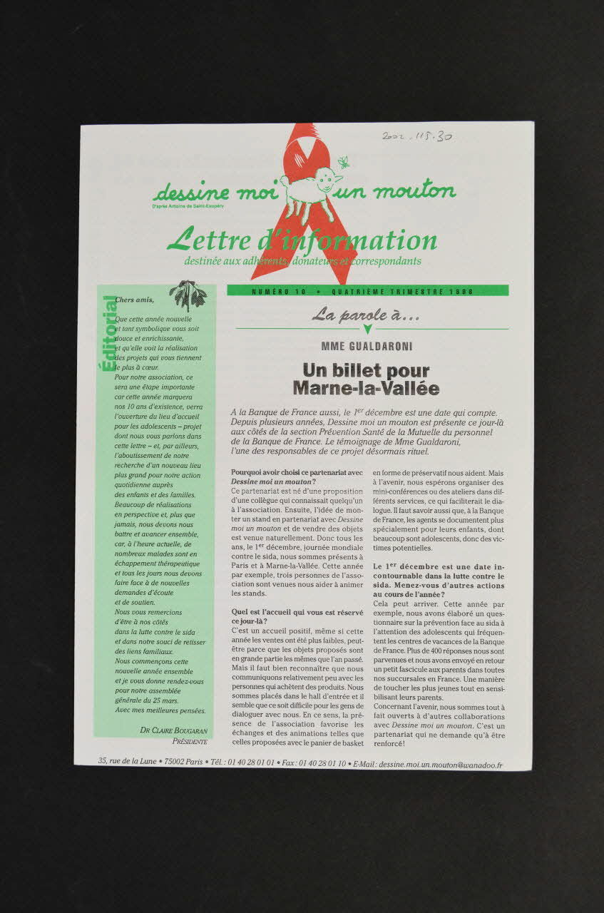 Association Dessine-Moi Un Mouton Lettre d'information Lettre d'information n°10 de Dessine-moi un mouton France 1999 2002.115.30 Photo Mucem