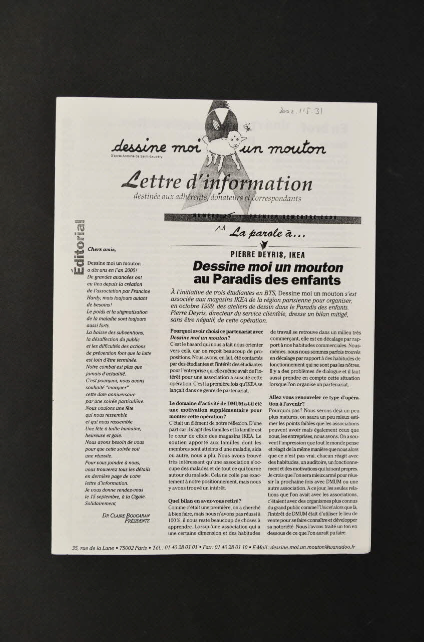 Association Dessine-Moi Un Mouton Lettre d'information Lettre d'information n°11 de Dessine-moi un mouton France 2000 2002.115.31 Photo Mucem